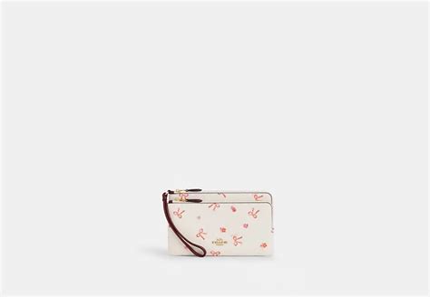 Double Zip Wallet With Bow Print 